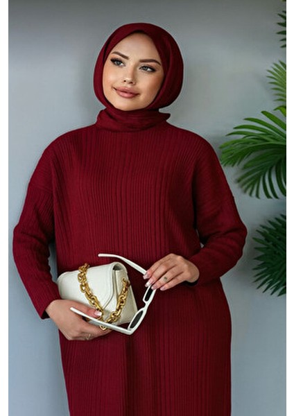 Fitilli Triko Elbise Koyu Bordo fiyatları