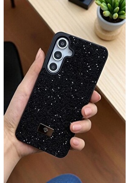 Samsung S24 Fe Uyumlu – Siyah Taşlı Işıltılı Yumuşak Silikon Kılıf, Darbeye Karşı Dayanıklı Kapak