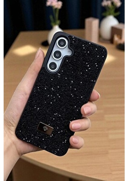 Samsung S24 Fe Uyumlu – Siyah Taşlı Işıltılı Yumuşak Silikon Kılıf, Darbeye Karşı Dayanıklı Kapak