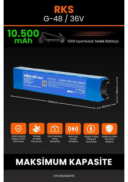 Rks G-48 / 36V 10500MAH Elektrikli Scooter Bataryası - Koruma Katmanlı Batarya Teknolojisi fiyatları