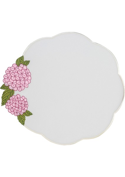 Pembe Ortanca Desenli Keten 4'lü Bardak Altlığı Seti