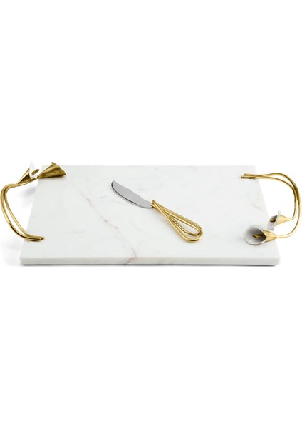 Calla Lily Mermer 2 Parça Peynir Tabak ve Bıçak Seti