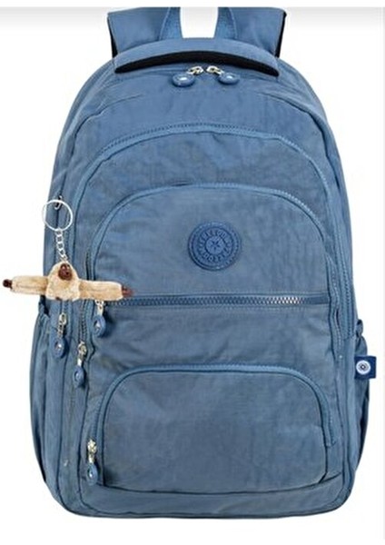 2'li Set Lüx Krinkıl Kumaş Lise ve Ortaokul Sırt Çantası Maymun Anahtarlık Hediyeli