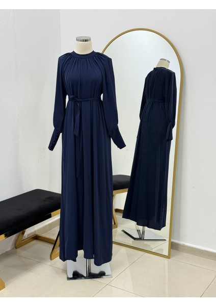 Lacivert Reglan Kol Büzgülü Elbise 5072