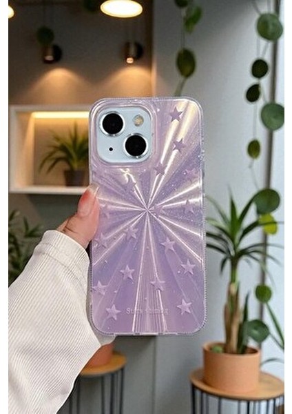 Apple iPhone 13/14 Uyumlu – Mor Yıldız Patlaması Desenli Parlak Şeffaf Silikon Kılıf fiyatları