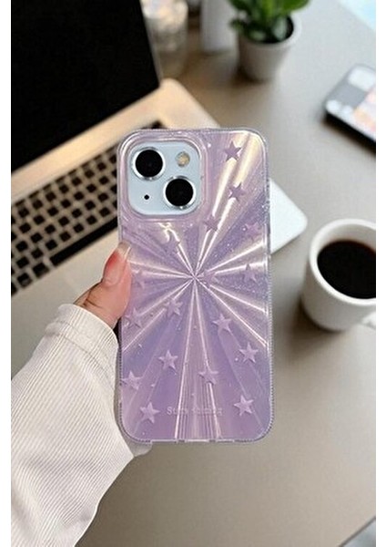 Apple iPhone 13/14 Uyumlu – Mor Yıldız Patlaması Desenli Parlak Şeffaf Silikon Kılıf modelleri