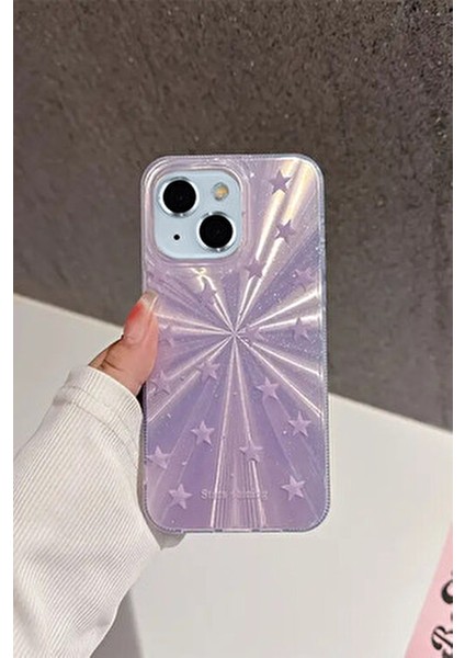 Apple iPhone 13/14 Uyumlu – Mor Yıldız Patlaması Desenli Parlak Şeffaf Silikon Kılıf fırsatları