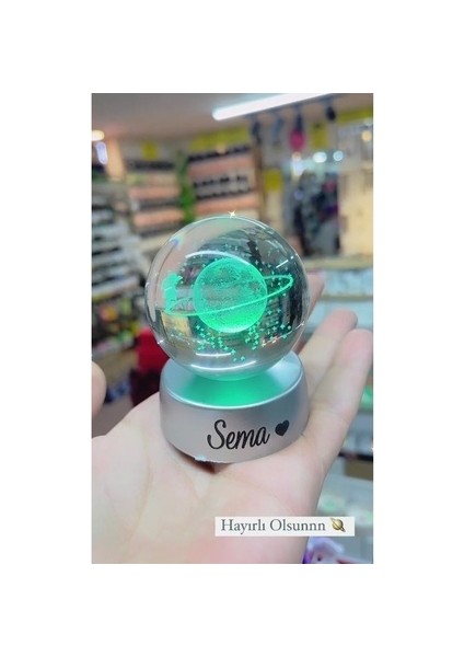 Isimli Cam Küre - Satürn Küre Hediyelik