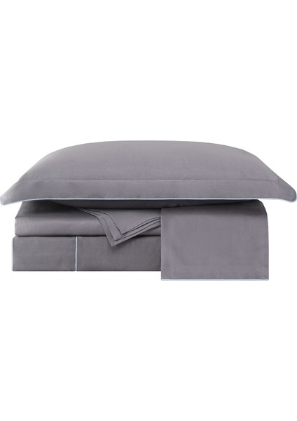 Bebek Mavi Biyeli Gri Saten Çift Kişilik Nevresim Takımı