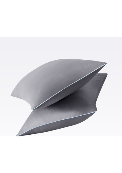 Bebek Mavi Biyeli Gri Saten Çift Kişilik Nevresim Takımı