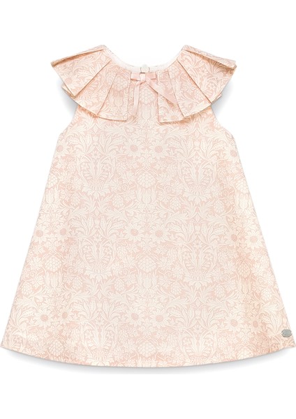 Somon Rengi Fırfır Yaka Kolsuz Kız Bebek Elbise