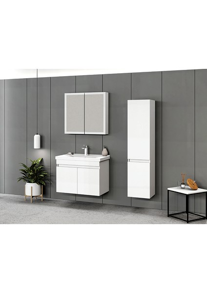 Pierre Cardin Biani Dikili 65CM Beyaz Banyo Dolabı (Ayna,lavabo,alt Dolap)