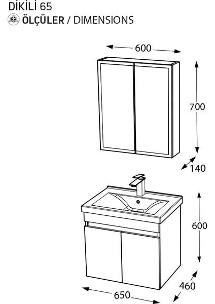 Pierre Cardin Biani Dikili 65CM Beyaz Banyo Dolabı (Ayna,lavabo,alt Dolap) modelleri