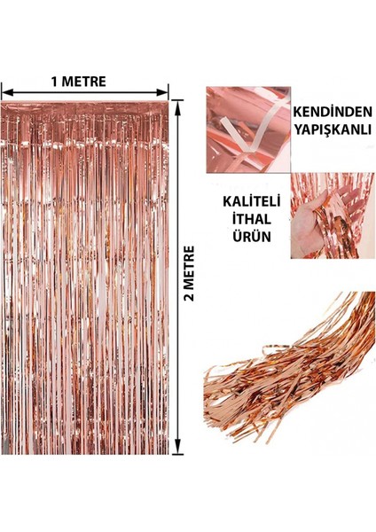 Rose Gold Püsküllü Kapı Perdesi - Parti, Bekarlığa Veda, Doğum Günü 1x2 M (4887) fiyatları