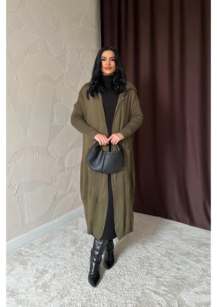 Kapüşonlu Yama Cepli Uzun Hırka modelleri