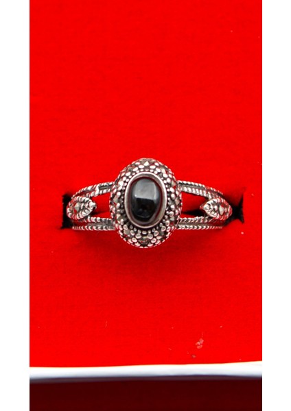 925 Ayar Kadın Gümüş Oltu Taşı Yüzük SY00063