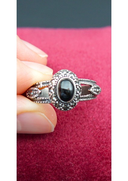 925 Ayar Kadın Gümüş Oltu Taşı Yüzük SY00063 fırsatları