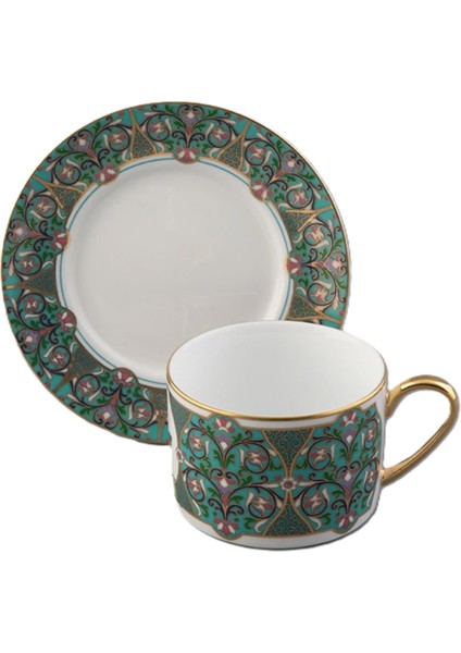 Menekşe Desenli Porselen Çay Fincanı ve Tabağı