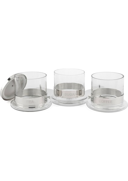 Gümüş Metal Cam 3'lü Çay Kahve Şeker Kavanoz Seti fiyatları