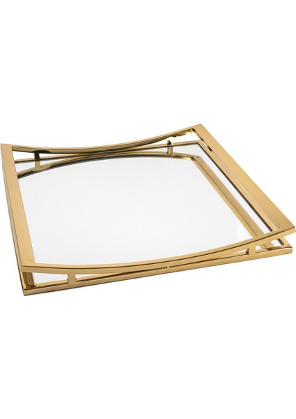 Gold Metal Kare Aynalı Servis Tepsisi