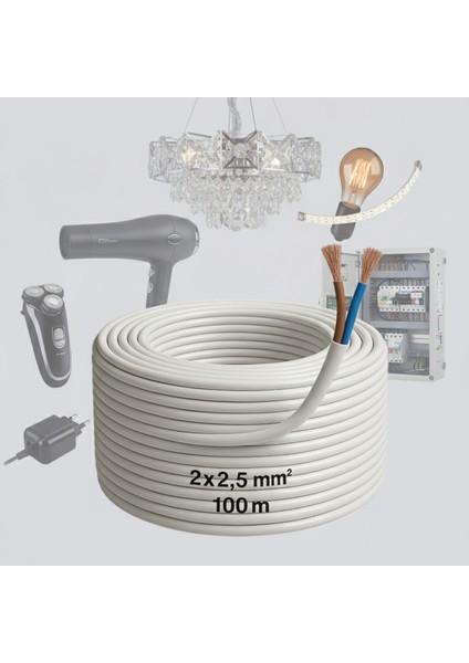 Cca Çok Telli Kablo 2x2.5 mm 100 Metre Elektrik Kablosu Topraklama Yok Alüminyum Alışım Beyaz Renk fiyatları