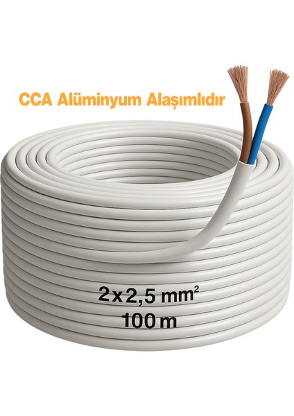 Cca Çok Telli Kablo 2x2.5 mm 100 Metre Elektrik Kablosu Topraklama Yok Alüminyum Alışım Beyaz Renk fırsatları