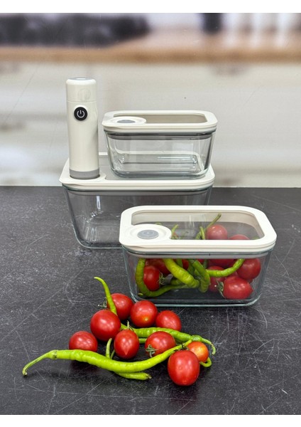 Newness Şarjlı Vakumlu Cam Saklama Kabı Seti 4 Parça 2800-1450-910 ml