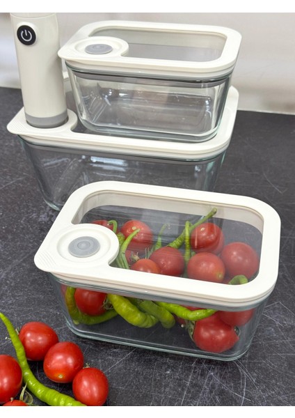 Newness Şarjlı Vakumlu Cam Saklama Kabı Seti 4 Parça 2800-1450-910 ml modelleri