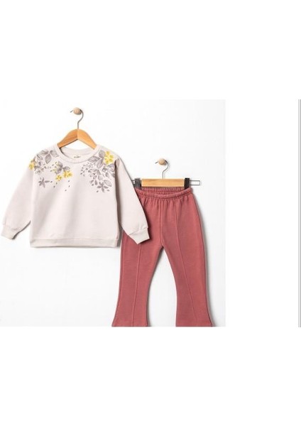 3 Iplik Şardonlu Çiçek Desenli Sweatshirt ve Eşofman Altı Takım 10745GK fiyatları