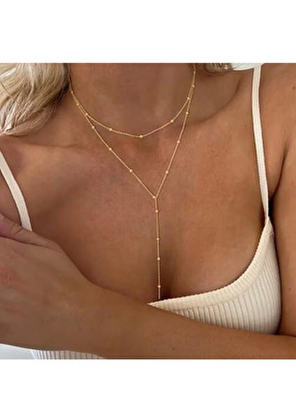 Kadın Tasarım Çelik Topçuk Uzun Zarif Şık Zincir Model Trend Y Kolye