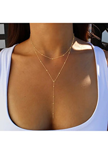 Kadın Tasarım Çelik Topçuk Uzun Zarif Şık Zincir Model Trend Y Kolye modelleri