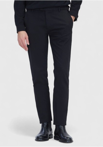 Siyah Düz Dokuma Regular Fit Casual Pamuk Karışımlı Pantolon fiyatları