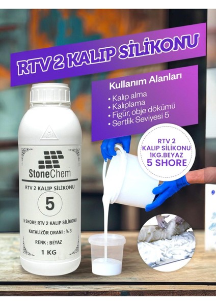 Yüksek Kalite 1. Sınıf Rtv 2 Kalıp Silikonu 1 kg Beyaz 5 Shore