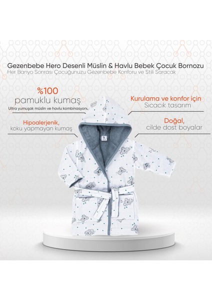 Hero Desenli Koala Müslin Havlu Bebek Çocuk Bornozu fiyatları