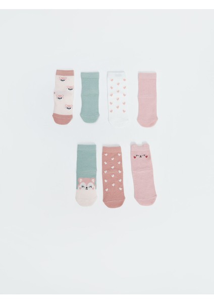 Yeni Sezon Baskılı Kız Bebek Soket Çorap 7'li