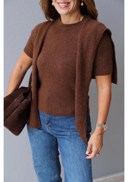 Kahverengi Bağlama Detay Triko fiyatları