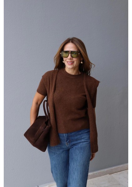 Kahverengi Bağlama Detay Triko indirimleri