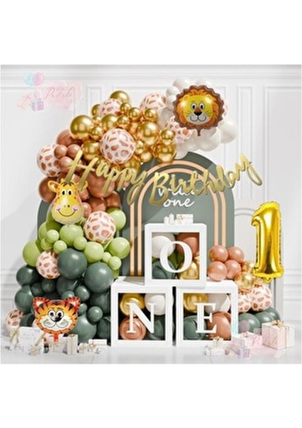 One 1 Yaş Safari Desenli Doğum Günü Konsepti Parti Kutlama Doğum Günü Konsepti