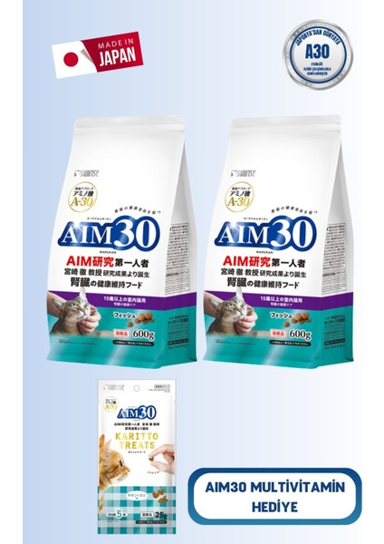 2'li AIM30 +15 Yaşlı Kedi Maması Balıklı, Multivitamin Hediyeli