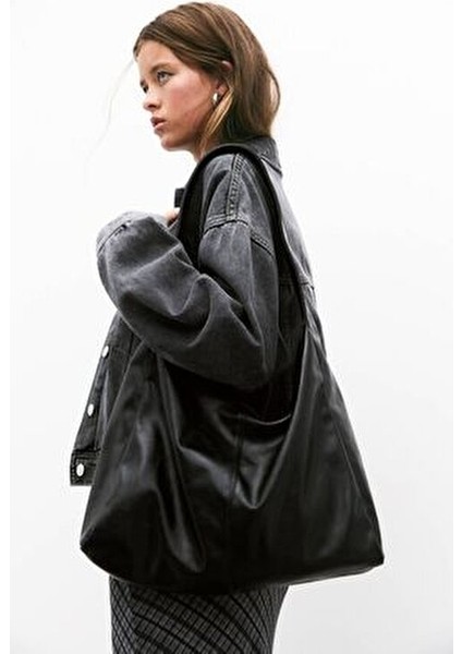 Kadın Siyah Büyük Boy Omuz ve Tote Çanta - Geniş Hacim