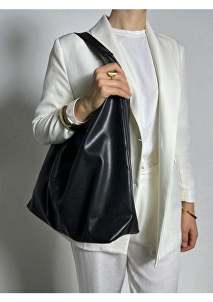 Kadın Siyah Büyük Boy Omuz ve Tote Çanta - Geniş Hacim