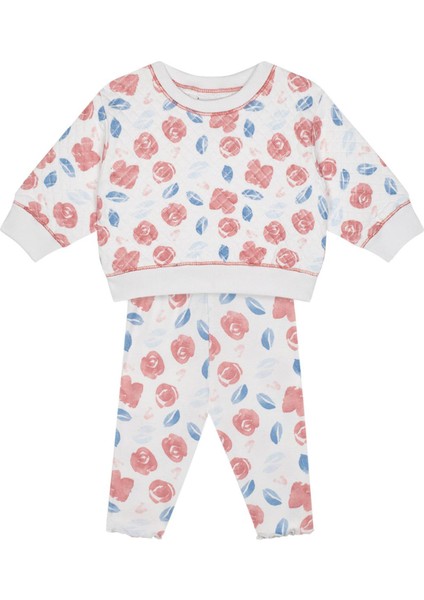 Suluboya Çiçek Sweatshirt ve Tayt Kız Bebek 2'li Set