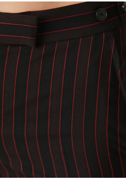 Bordo Siyah Çizgili Yün Pantolon indirimleri