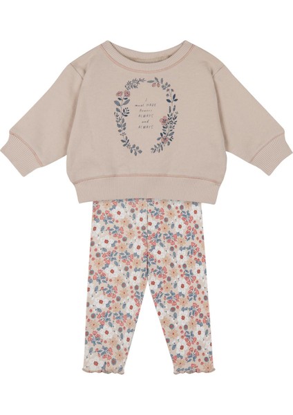 Yaz Buketi Pembe Kazak & Tayt Kız Bebek 2'li Set
