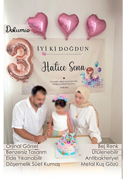 Deniz Kızı Tema Doğum Günü Örtüsü Kişiye Özel Kumaş Happy Birthday Duvar Örtüsü Duvar Panosu Flaması