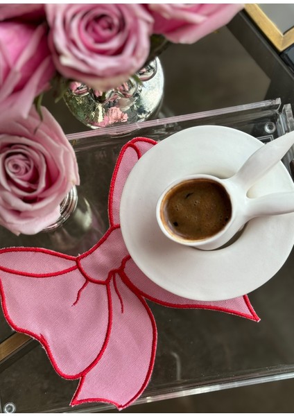 Bow Kırmızı Pembe Keten 4'lü Bardak Altlığı fiyatları