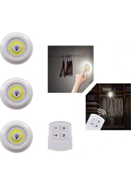 Uzaktan Kumandalı Yapışkanlı 3’lü LED Spot Lamba (4887) modelleri