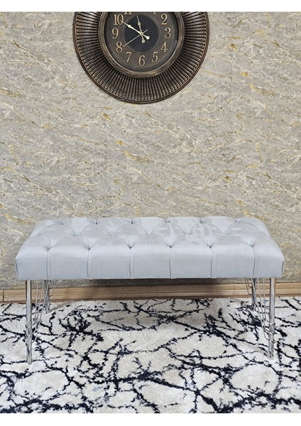 Krom Tel Ayaklı 90 cm Puf Bench - Puf - Bench - Kasalı Oturak - Oturak - Yatak Ucu Puf Gri Renk 90 x 40 Boyut/ebat fiyatları