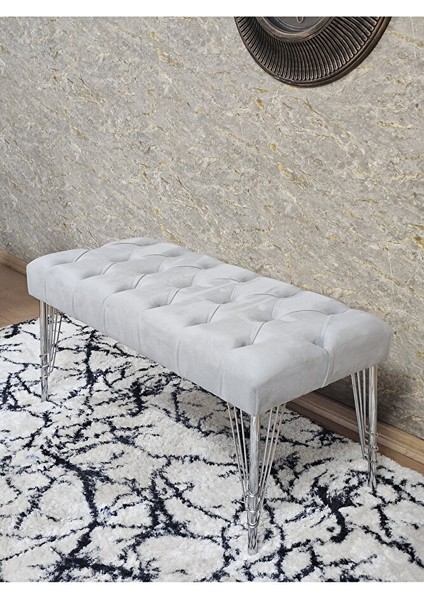 Krom Tel Ayaklı 90 cm Puf Bench - Puf - Bench - Kasalı Oturak - Oturak - Yatak Ucu Puf Gri Renk 90 x 40 Boyut/ebat fırsatları