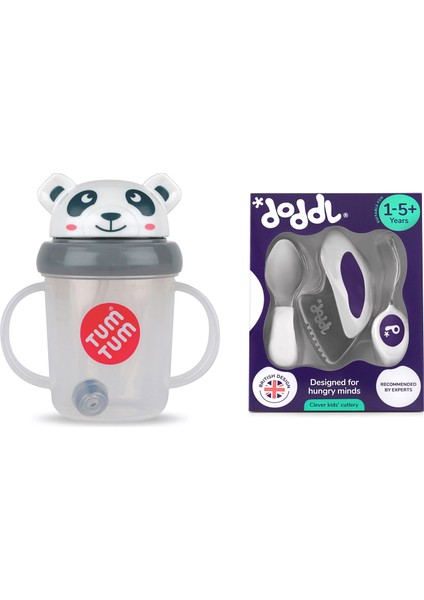 Indigo Çatal Kaşık Bıçak Seti ve Pip Panda Ağırlıklı Damlatmayan Suluk